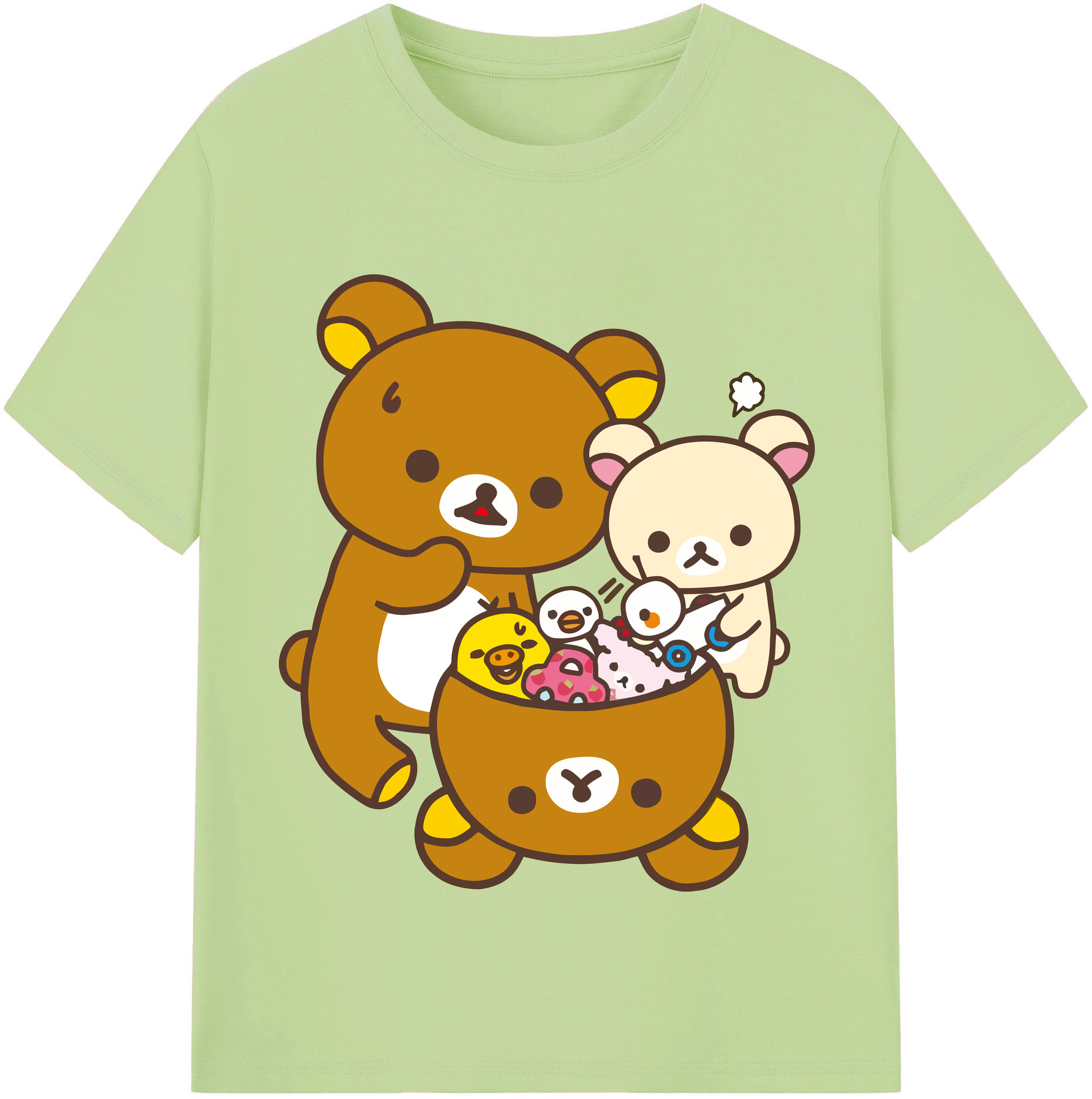 （画像用） リラックマ リラックマ キイロイトリ Rilakkuma Korilakkuma Kiiroitori 綿100％半袖Tシャツ（フロントプリント）